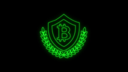 Bitcoin neon green color, Cryptocurrency. Bitcoin symbol on black background. Royalty high-quality free stock photo image of bitcoin Cryptocurrency, digital Bit Coin. BTC Currency Technology Business