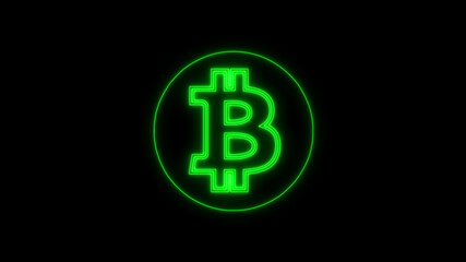 Bitcoin neon green color, Cryptocurrency. Bitcoin symbol on black background. Royalty high-quality free stock photo image of bitcoin Cryptocurrency, digital Bit Coin. BTC Currency Technology Business