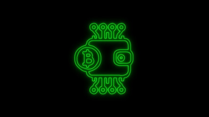 Bitcoin neon green color, Cryptocurrency. Bitcoin symbol on black background. Royalty high-quality free stock photo image of bitcoin Cryptocurrency, digital Bit Coin. BTC Currency Technology Business