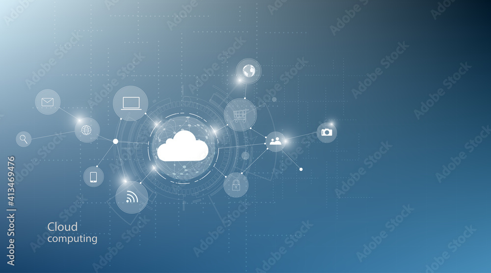 Poster cloud computing concept.abstract cloud connection technology background.