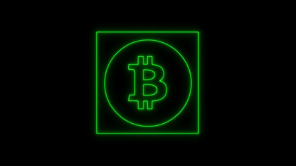 Bitcoin neon green color, Cryptocurrency. Bitcoin symbol on black background. Royalty high-quality free stock photo image of bitcoin Cryptocurrency, digital Bit Coin. BTC Currency Technology Business
