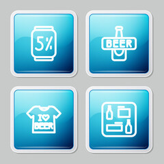 Set line Beer can, bottle, T-shirt and menu icon. Vector.