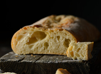 ciabatta cut on a board