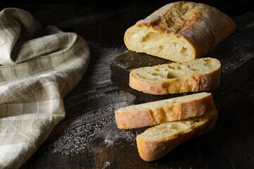 ciabatta cut on a board