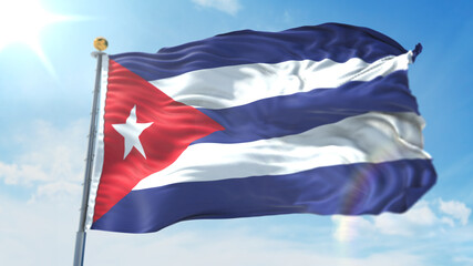 4k 3D Illustration of the waving flag on a pole of country Cuba