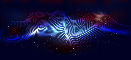 Abstract Art Universe Digital Blurred Light Spiral decorative design with Scattering Glittering Stars Spreading on Gradient Blue Red Background With Flare in the Middle Vector Graphics Design Template
