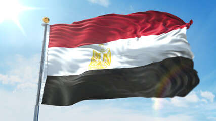 Naklejka na ściany i meble 4k 3D Illustration of the waving flag on a pole of country Egypt