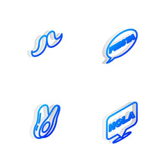 Set Isometric line Fiesta, Mustache, Avocado fruit and Hola icon. Vector. © vector_v
