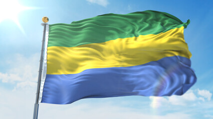 4k 3D Illustration of the waving flag on a pole of country Gabon