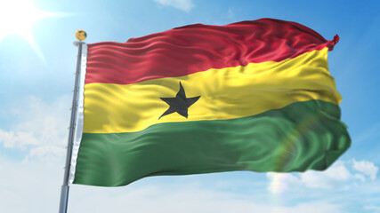 4k 3D Illustration of the waving flag on a pole of country  Ghana
