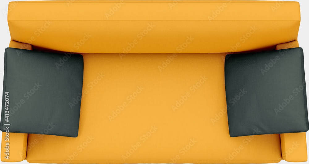 Poster sofa top view isolated on background. 3d rendering - illustration