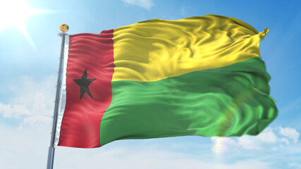 4k 3D Illustration of the waving flag on a pole of country Guinea Bisau