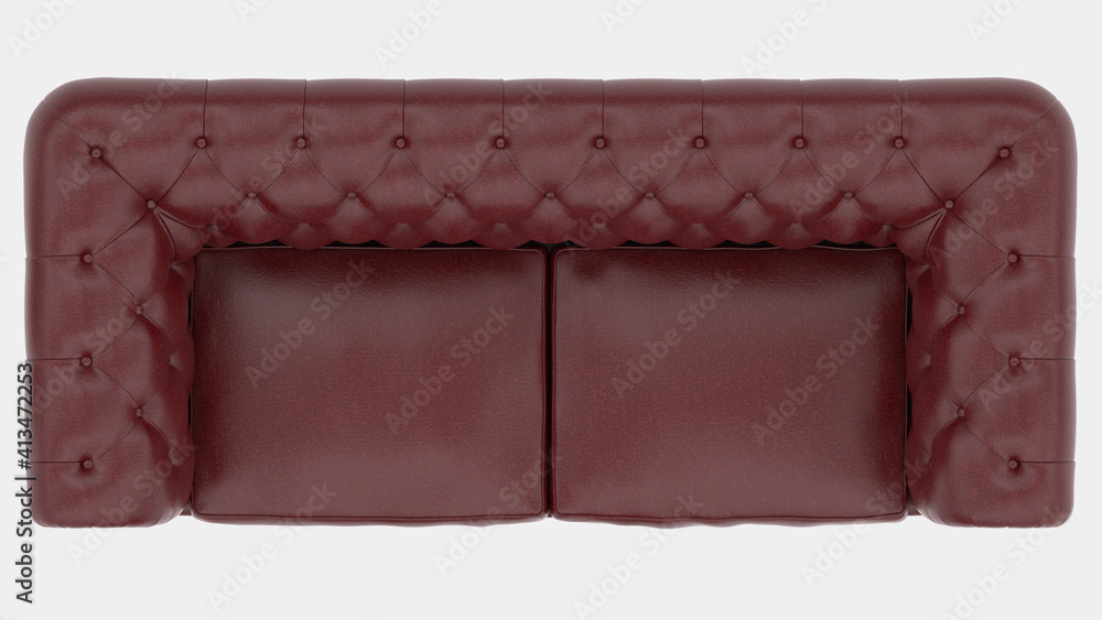 Poster sofa top view isolated on background. 3d rendering - illustration