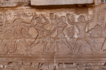 Ancient Egyptian Fighting Sport Scene from the temple of Ramesses III in Medinet Habu, Thebes, Luxor