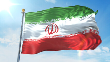Naklejka na ściany i meble 4k 3D Illustration of the waving flag on a pole of country Iran