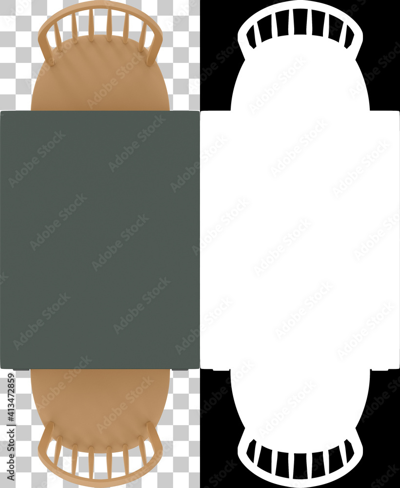 Poster kitchen table top view isolated on background with mask. 3d rendering - illustration