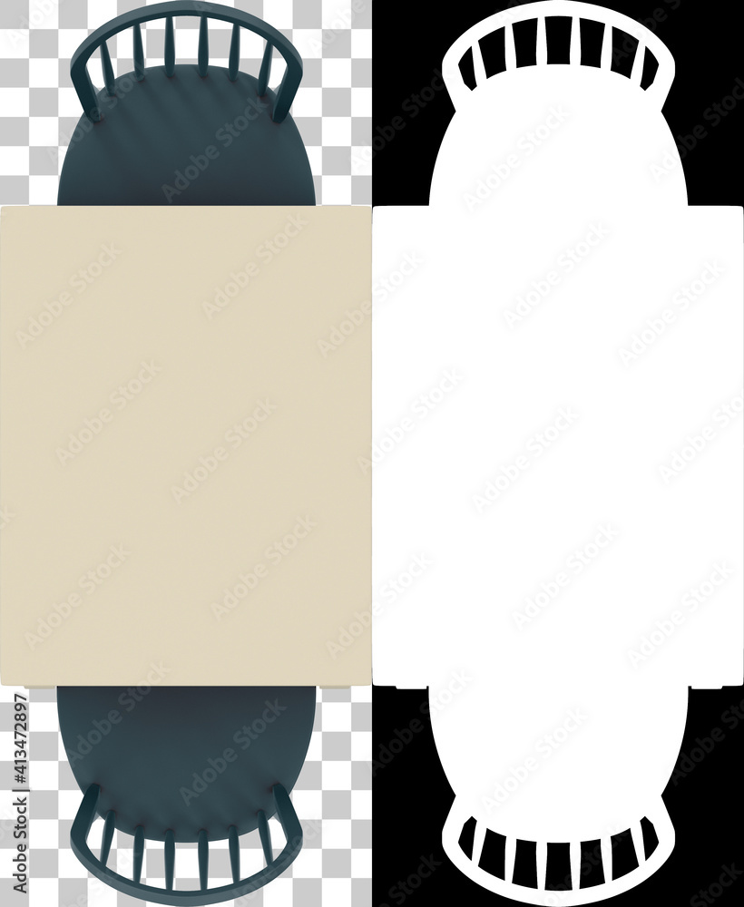 Poster kitchen table top view isolated on background with mask. 3d rendering - illustration
