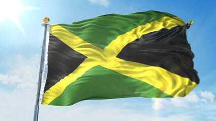 Fototapeta na wymiar 4k 3D Illustration of the waving flag on a pole of country Jamaica