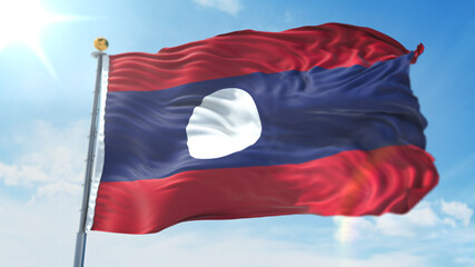 4k 3D Illustration of the waving flag on a pole of country  Las