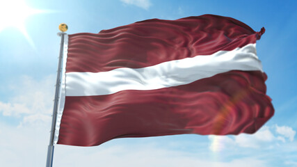 4k 3D Illustration of the waving flag on a pole of country Latvia