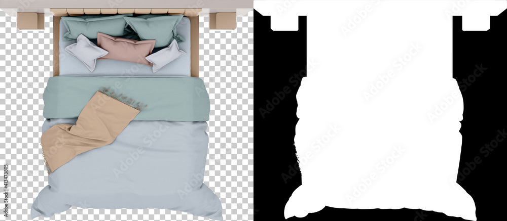 Poster bed top view isolated on background with mask. 3d rendering - illustration