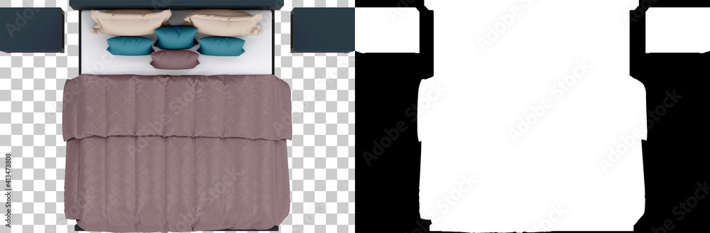 Poster bed top view isolated on background with mask. 3d rendering - illustration