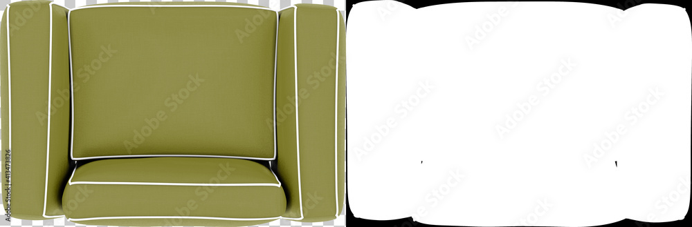 Poster armchair top view isolated on background with mask. 3d rendering - illustration