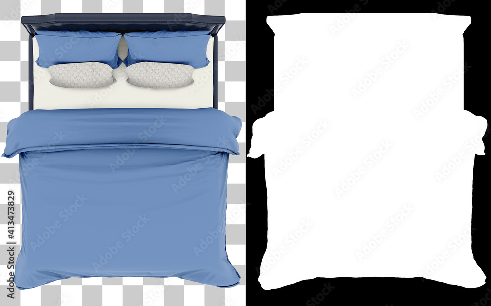 Poster bed top view isolated on background with mask. 3d rendering - illustration