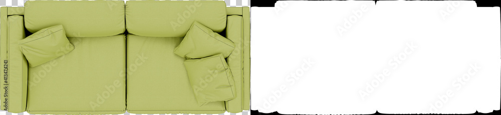 Poster sofa top view isolated on background with mask. 3d rendering - illustration