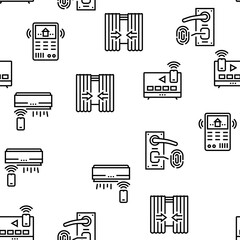 Smart Home Equipment Vector Seamless Pattern Thin Line Illustration