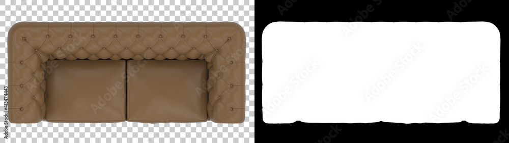Poster sofa top view isolated on background with mask. 3d rendering - illustration