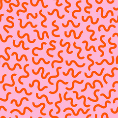 Memphis squiggle seamless pattern. Bold geometric abstract background. Simple modern wavy texture for graphic design. Minimal doodle organic shape print for fashion fabric. - obrazy, fototapety, plakaty