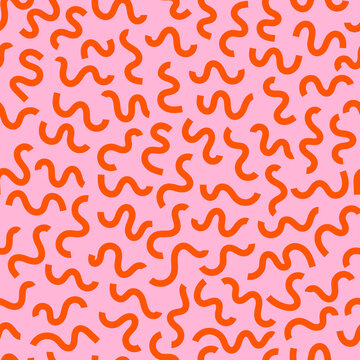 Memphis squiggle seamless pattern. Bold geometric abstract background. Simple modern wavy texture for graphic design. Minimal doodle organic shape print for fashion fabric.