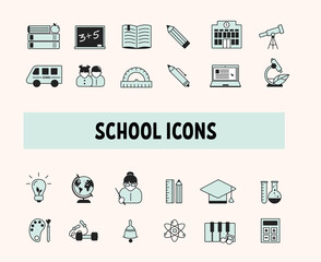 Education icons set. School sign collection. Two tone with black stroke symbols