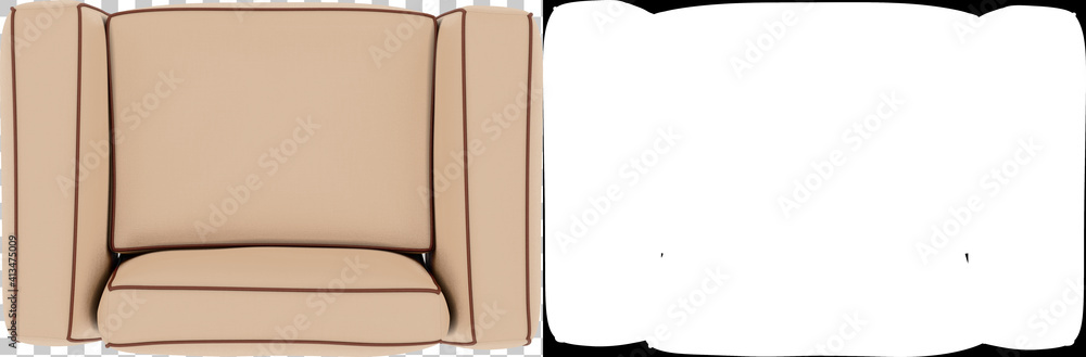 Poster armchair top view isolated on background with mask. 3d rendering - illustration