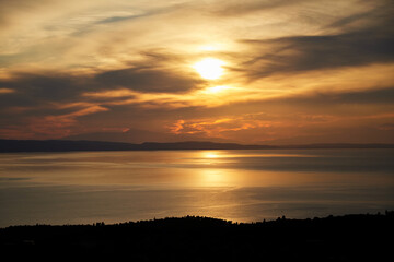 Golden sunset in Prathenonas, Sythonia with view to Cassandra - Halkidiki, Greece