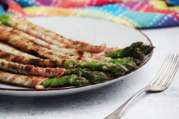 Seasonal fresh asparagus fried with bacon