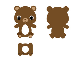 Fototapeta premium DIY cute bear chocolate egg holder template. Retail paper box for the easter egg. Printable color scheme. Laser cutting vector template. Isolated packaging design illustration.