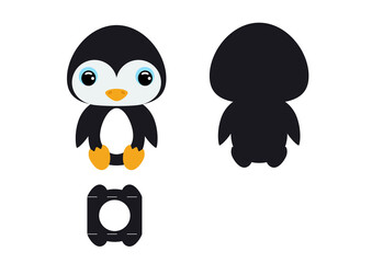 DIY cute penguin chocolate egg holder template. Retail paper box for the easter egg. Printable color scheme. Laser cutting vector template. Isolated packaging design illustration.