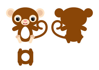 DIY cute monkey chocolate egg holder template. Retail paper box for the easter egg. Printable color scheme. Laser cutting vector template. Isolated packaging design illustration.