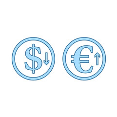 Falling Dollar And Growth Up Euro Coins Icon