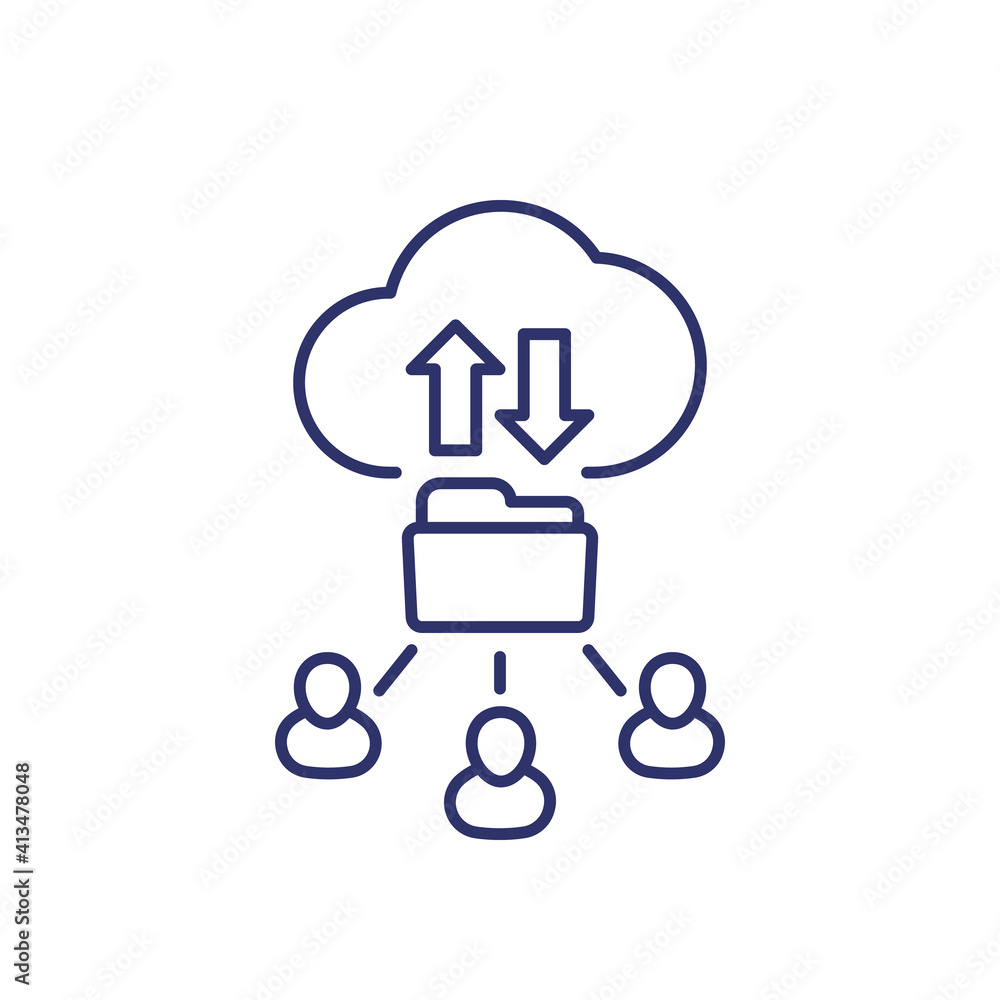 Poster cloud folder and users line icon