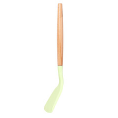 Green silicone kitchen spatula with wooden handle isolated on white background