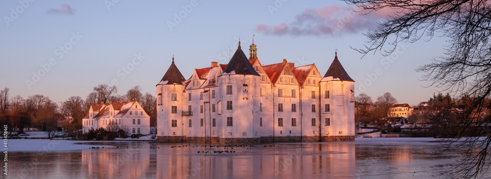 Canvas Prints fairytale white moated castle, banner