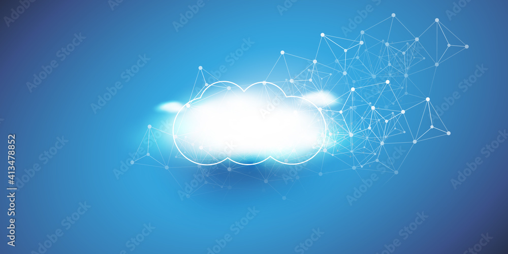 Poster cloud computing design concept - digital connections, data center - background or design template wi