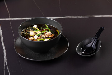 Miso soup, Japanese Food on black background