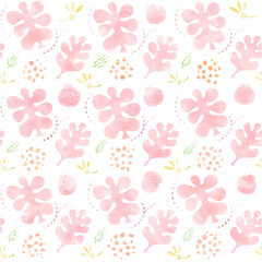 Seamless pattern of plants drawn in watercolor. The image of a spring flower field that is perfect for wallpaper. 