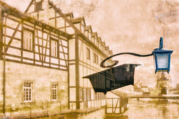 Doppelbelichtung , Altes Gebäude, Laterne, Spiegelung,  kreative Bildgestaltung mit Photoshop