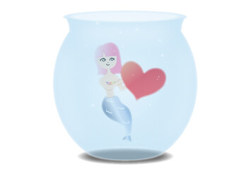 バレンタイン　水槽に沈む人魚とハート