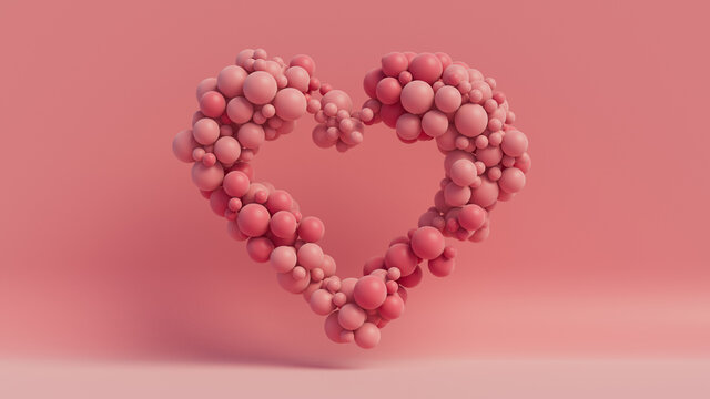 Balloon Love Heart. Pink Balloons arranged in a heart shape. 3D Render 